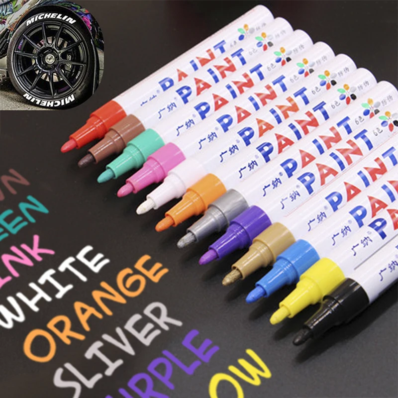 

12 Colors White Waterproof Rubber Permanent Paint Marker Pen Car Tyre Tread Environmental Tire Painting Graffti Pen Dropshipping