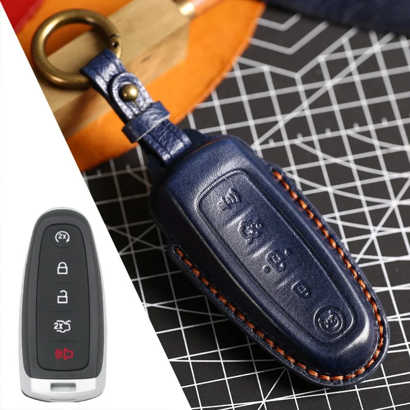 

For Lincoln Aviator Navigator Ford Edge Escape Explorer Focus Leather Key Fob Holder FOB Key Ring Case Car Key Cover