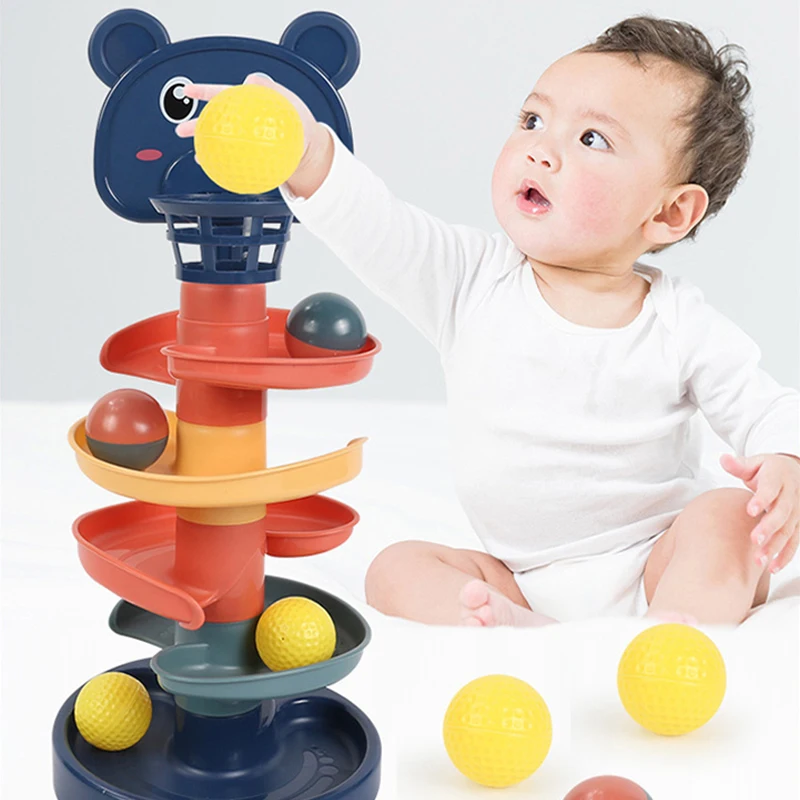 

Baby Toys 1 2 3 Years Montessori Early Educational Toy For Babies Rolling Ball Pile Tower Slide Rotating Stacking Toy Games Gift