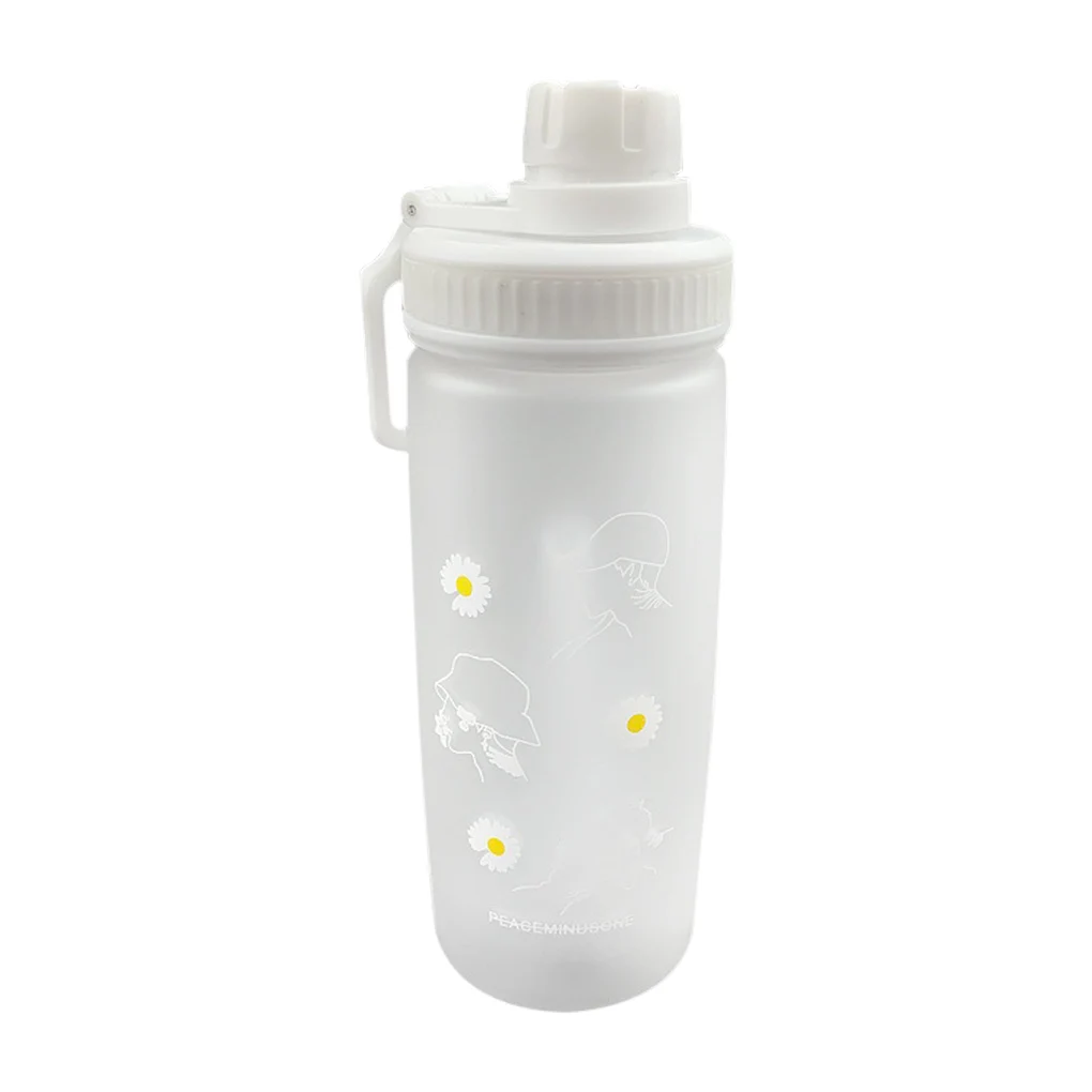 

600ml Cute Little Daisy Transparent Frosted Water Cup Plastic Drop-Proof Travel Drinking Cup Water Bottle With Straw For Girls