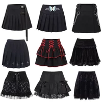 punk harajuku mini skirt sexy y2k grunge gothic black lace high waist pleated a line skirt 90s vintage women e girl clothes