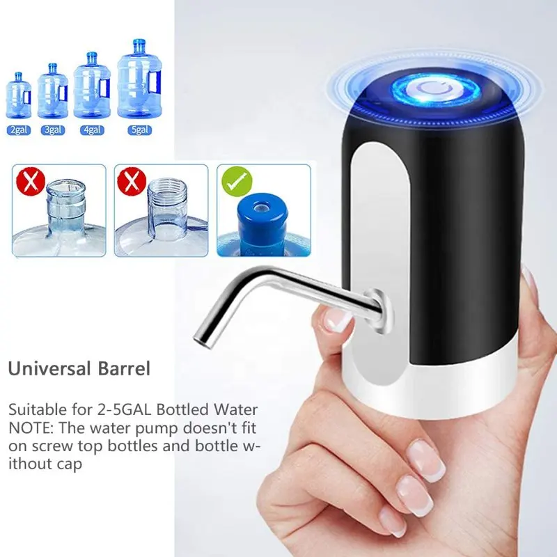 

Диспенсер для бутылок с водой на 1 галлон, портативная бутылка для воды с USB-зарядкой для бутылки объемом 3-5 галлонов, полифлуороалкиловый аквариумный фильтр