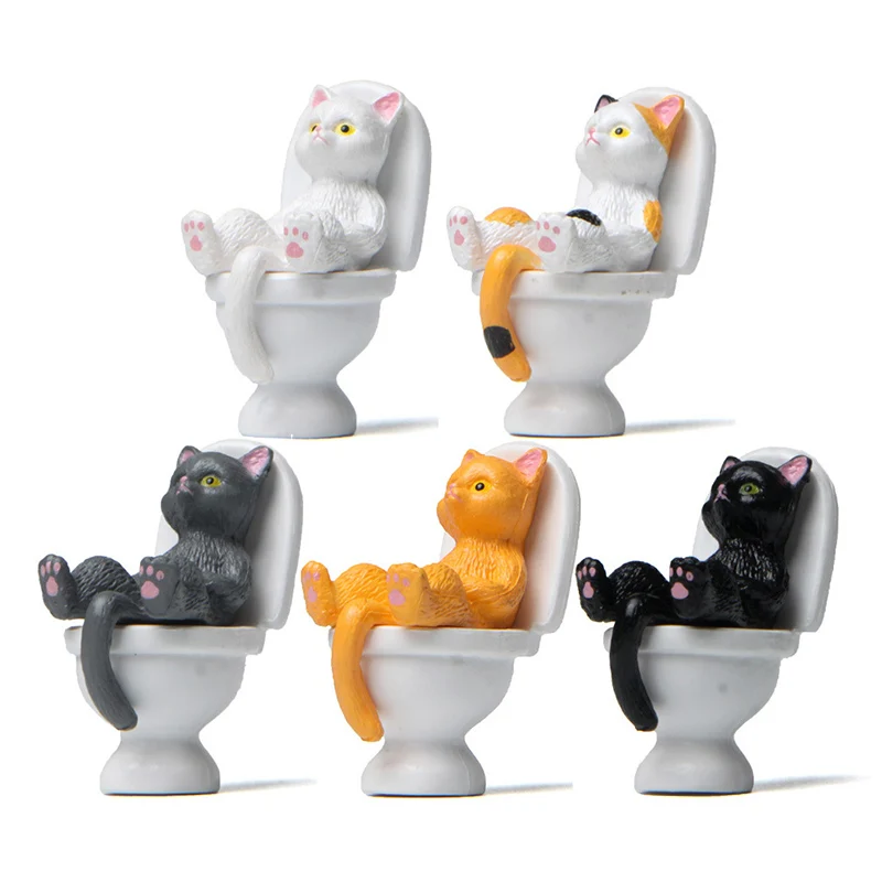 

Funny Cat Mini Figures High Simulation Vivid Expression Decoration Accessories Toilet Sitting Cute Kitten Animal Model Kids Toys