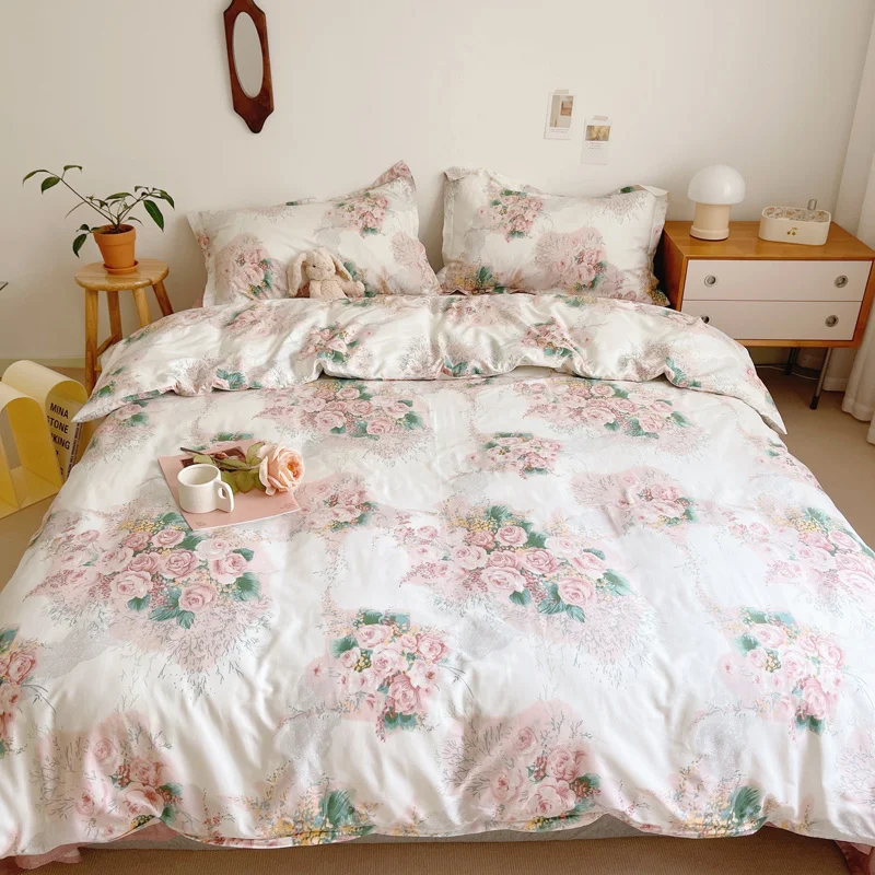

New 100% Cotton Floral Princess Luxury Bedding Soft Silky Single Double Duvet Cover Set Bed Sheet Pillowcases Home Textiles