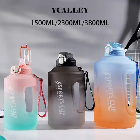 Спортивная бутылка для воды YCALLEY, силиконовая соломенная бутылка для воды, товары для фитнеса, большие бутылки 1500 мл/2300 мл/3800 мл, спорт