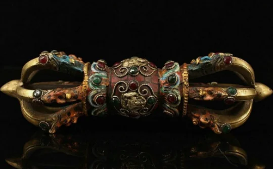 9 2-дюймовая старая тибетская медная инкрустация драгоценными камнями бирюзовая