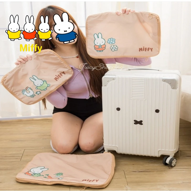 Фото Набор сумок для хранения Kawaii Miffy: милые мультяшные дорожные сумки Miffy, комплект из трех предметов для путешествий, сумки для раздельного хранения одежды №1