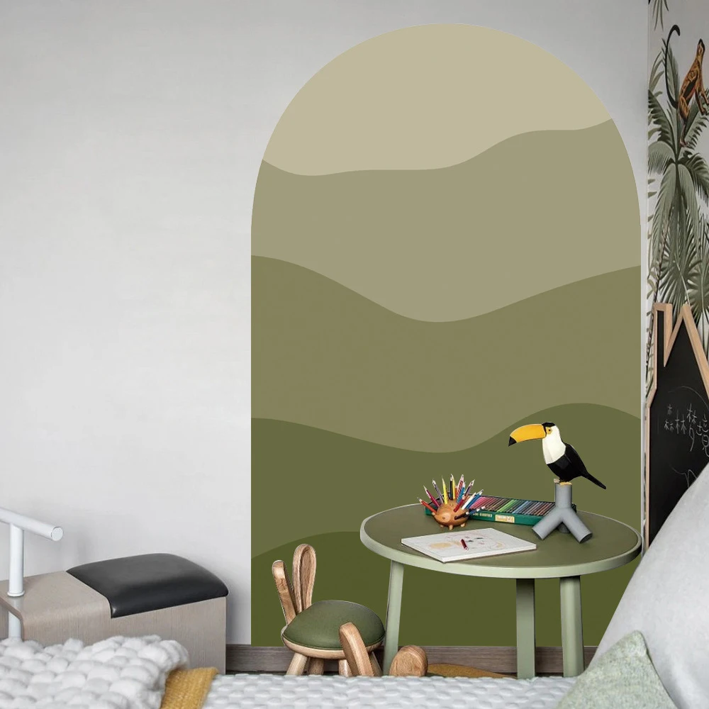 

Modern Green Gradient Arch Geometric Landscape Wall Sticker Vinyl Removable Living Room Decor Wall Art Decal Interior Home Decor
