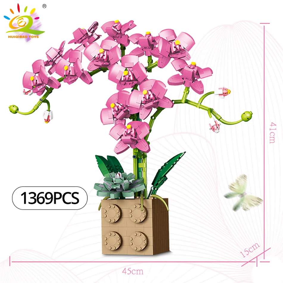 HUIQIBAO 1369 шт. Букет цветов орхидеи серии Building Block MOC 5 бонсай DIY сборка кирпичи