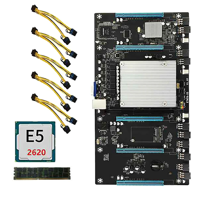 

ETH79-X5 BTC Mining Motherboard With E5 2620 CPU+8G DDR3 RAM+5 Power Cables H61 LGA2011 65Mm 5 PCIE16X SATA2.0+MSATA+VGA