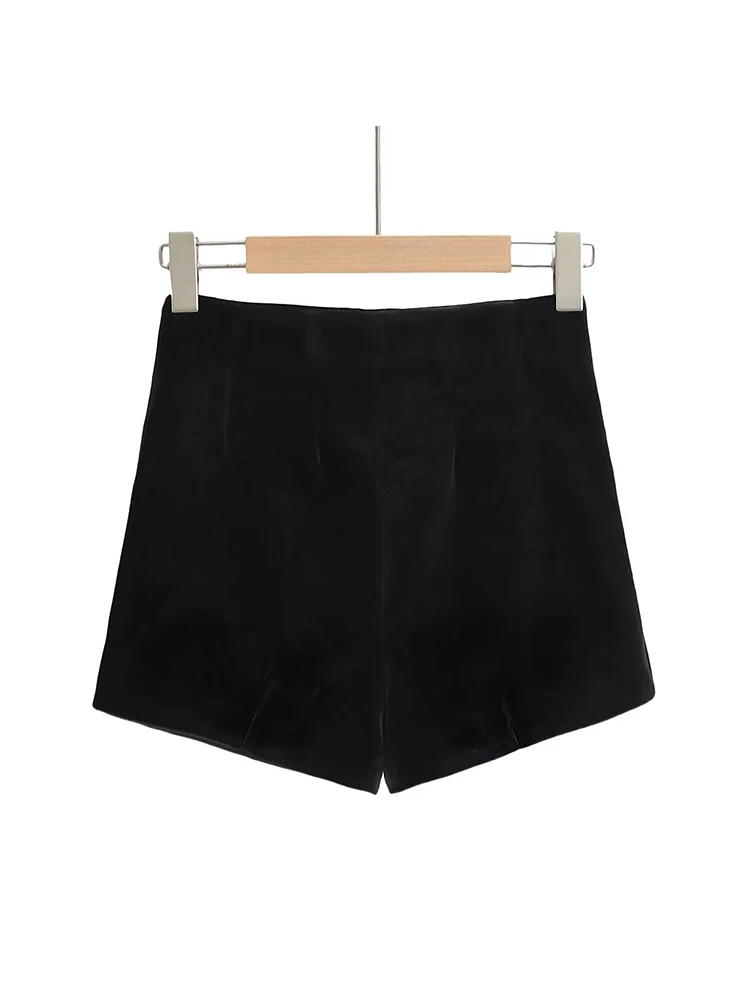 Women Fashion Solid Velvet Short Front Zipper Vintage High Waist Female Skort Mujer