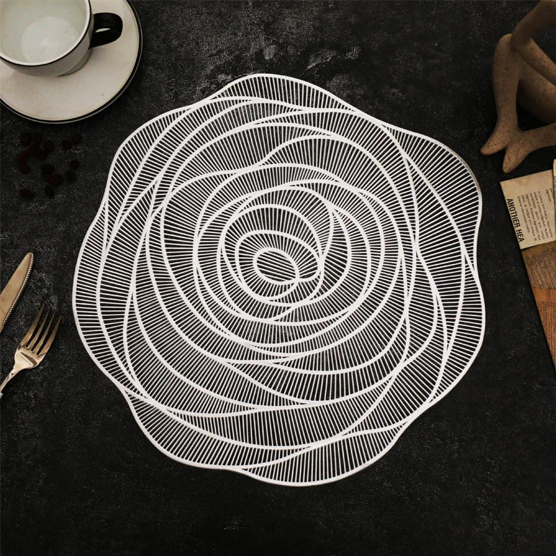 

Round Pressed Vinyl Placemats Rose Gold Placemat Set Metallic Place Mat Coaster Including and Coasters Slip Resistant Table