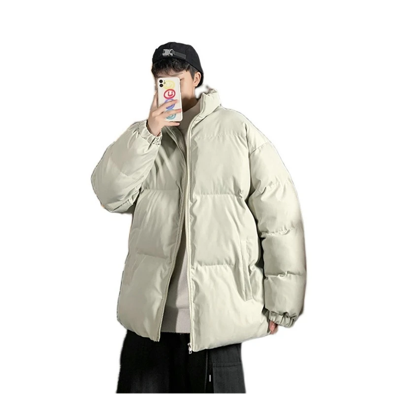 2022 New Fashion Men's Winter Hong Kong Style Parkas Casual Stand Collar Thick Padded Jacket Solid Color Loose Daily Parkas Men