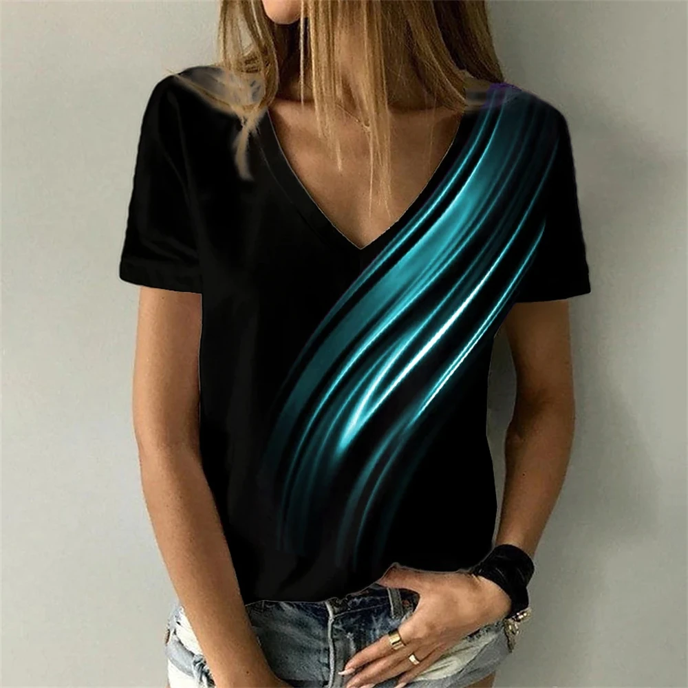 

New Women's T-shirt Black Short-sleeved Tops Casual V-neck T-shirt Shirt Big Yards Harajuku Home Street 3d T-shirt Y2k Clothing
