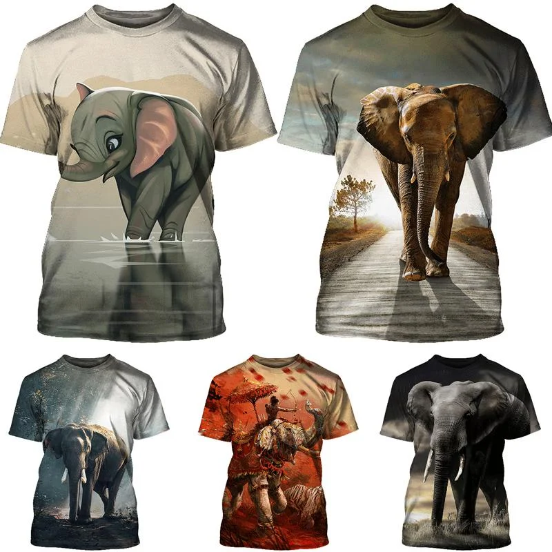 

T-shirt O-Neck 3d Elephant Printed Top Sports Casual Short Sleeve