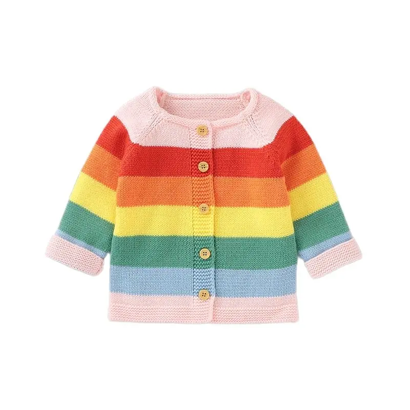 

Baby Kids Sweater Autumn Winter Toddler Girl Cardigan Knitted Baby Striped Rainbow Coat Children Fashion Girls Sweater