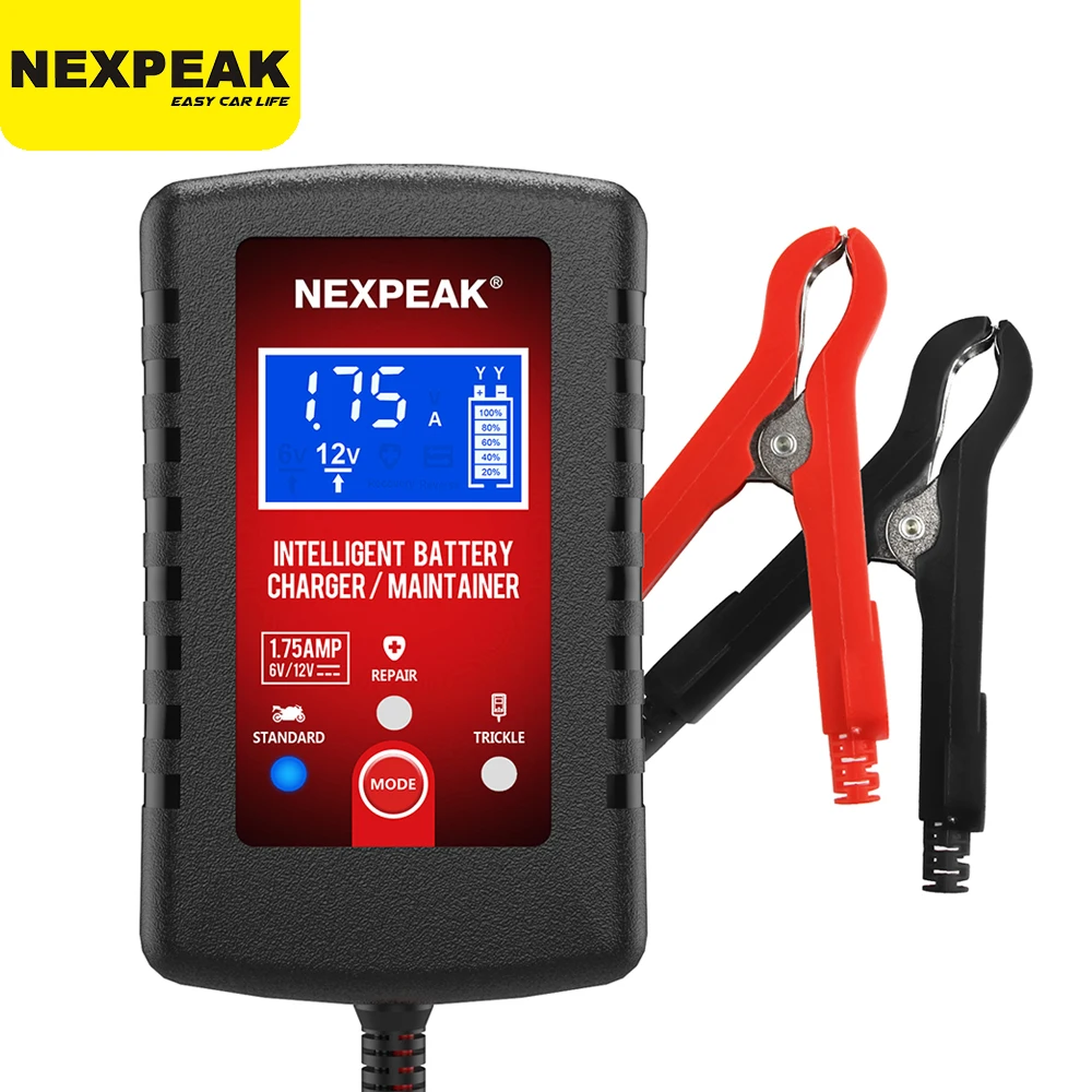 NEXPEAK 6V 12V 1.75A Automatic Smart Motorcycle Battery Charger Maintainer for Car/RV/ATV/Boat Automatic Battery Trickle Charger