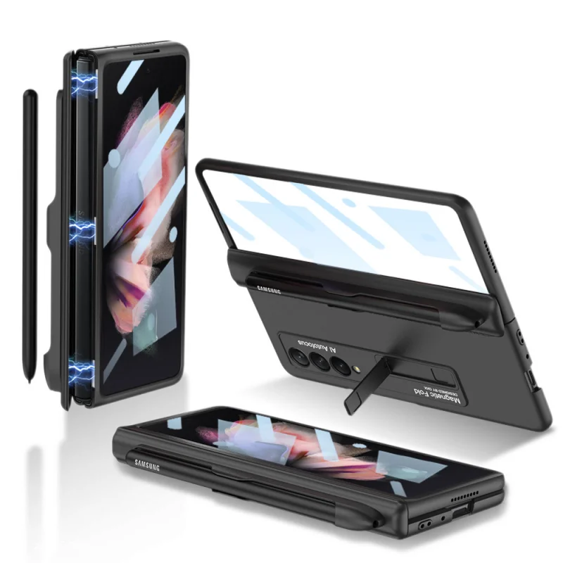 

Magnetic Kickstand Pen Slot Phone Case for Samsung Galaxy Z Fold3 Fold 3 5G Magnetic Fold Hinge Case Armor Shockproof Hard Cover