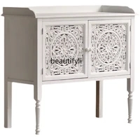 yj country style white wooden carved chest of drawers side cabinet hallway low cabinet meal side cabinet