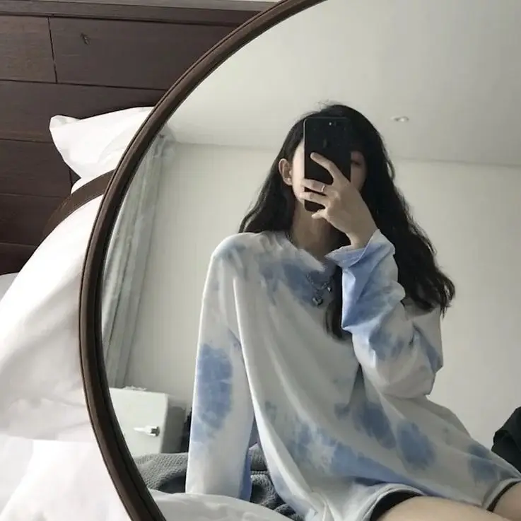 

Autumn Tie Dye Long Sleeve T-Shirt Casual Loose Top Korean Style Clothes Student Harajuku T-shirt Streetwear Women Top