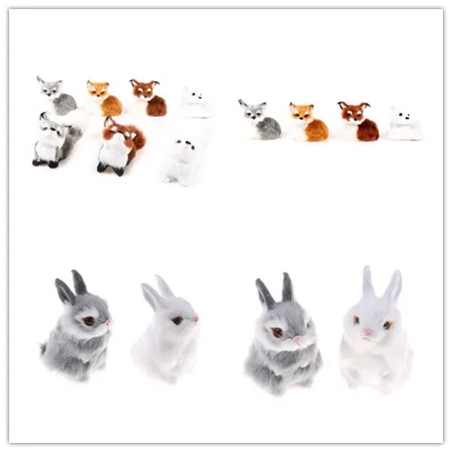 

1 Pcs Simulation Fox rabbit Toy Furs Squatting Fox Model Home Decoration Animals World With Static Action Figures