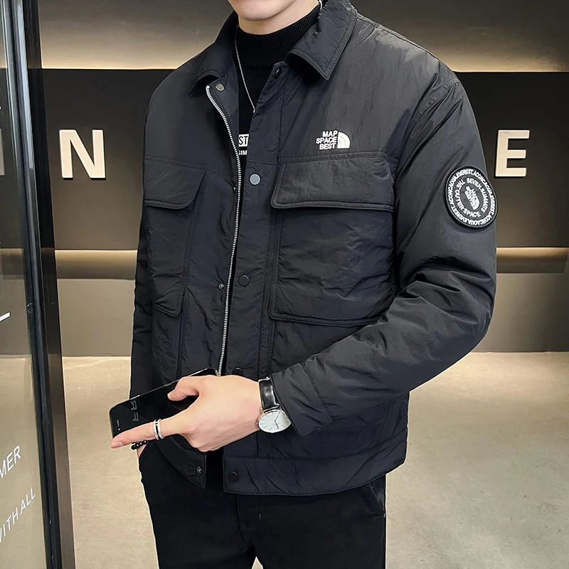 Top Grade Men Winter Ultra Lightweight Down Jacket 2022 New Men Korean Harajuku Tooling Style Thick Keep Warm Fashion Short Coat