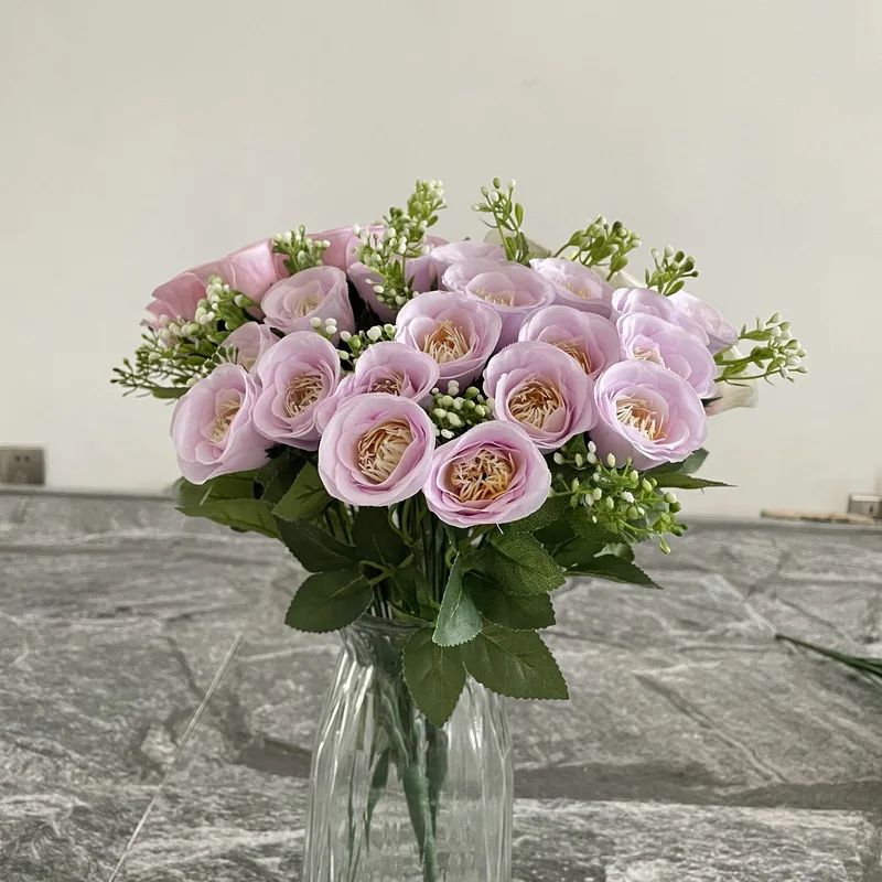 

Imitation Flowers Peony Gems Roses 18 Heads Bouquets Wedding Brides Holding Flowers Household Table Vase Decoration Photo Props