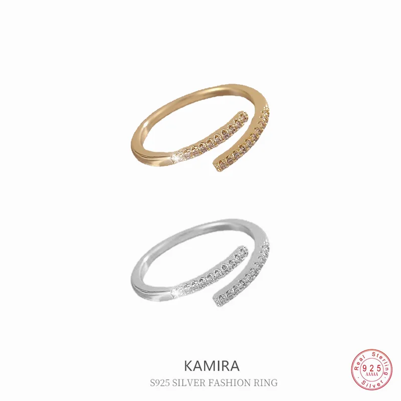 

KAMIRA Real 925 Sterling Silver Rings for Women Luxury Adjustable Zircon Rings Wedding Party Romantic Open Finger Fine Jewelry