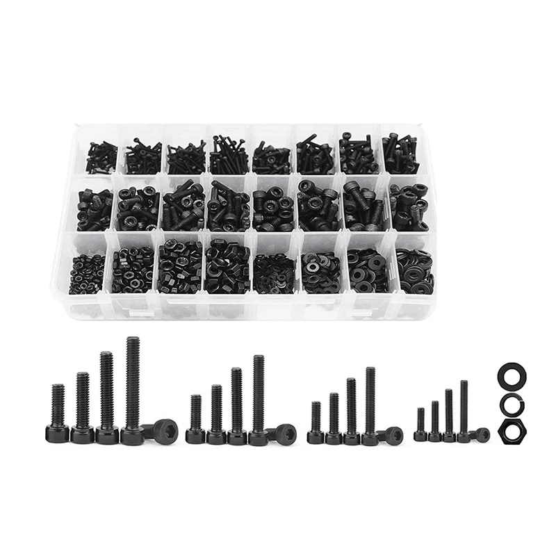 

2000PCS Metric Hex Socket Head Cap Bolts Screws Nuts And Washers Kit Spare Parts Hex Socket Head Cap Machine Screws