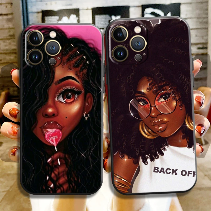 

Cute Fashion Black Woman For Apple iPhone 13 12 11 Pro 13 12 Mini X XR XS Max 5 5s 6 6S 7 8 Plus SE2020 Phone Case Ultra-Thin