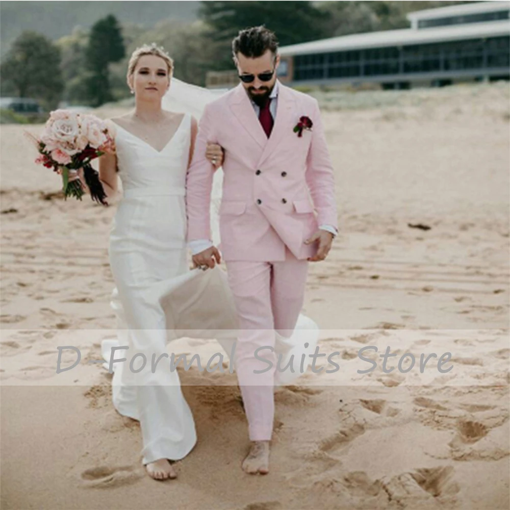 2022 Newest Men's 2 Pieces Pink Peaked Lapel Suits For Wedding  Groom Slim Fit Tuxedos Prom Blazer Coat Pants Trajes De Hombre