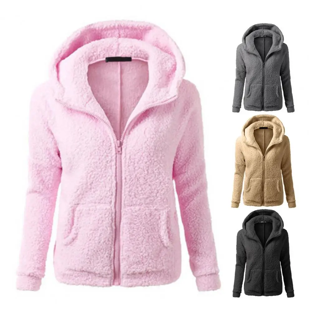 

Trendy Winter Coat Cardigan Anti-pilling Long Sleeves Warm Winter Coat Winter Hoodie Women Jacket