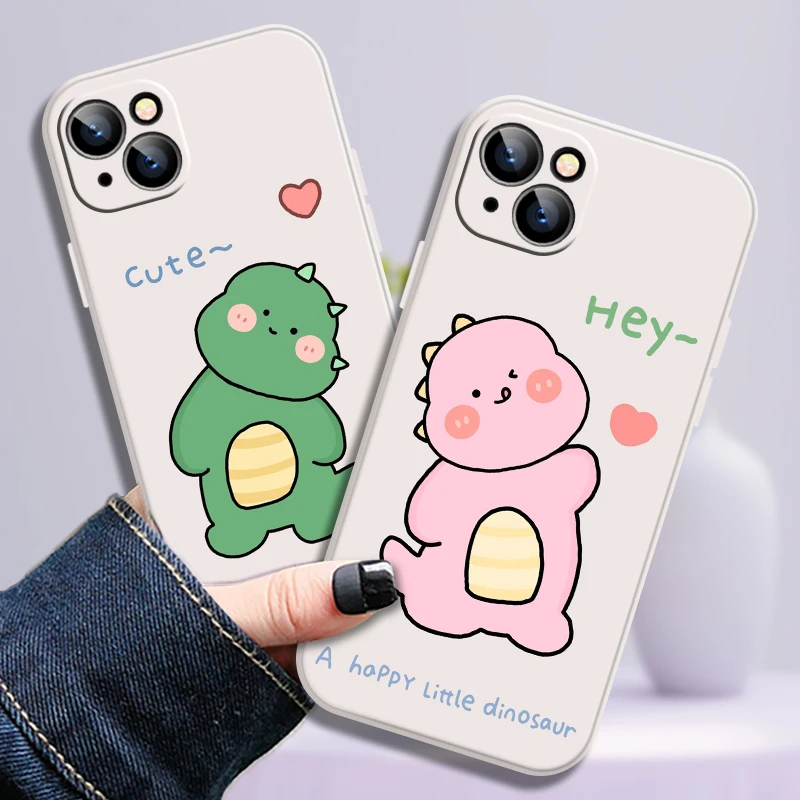 

iPhone Case For iPhone 12 13 11 Xr 2020 7 Plus X ProMax XR 6s Xs SE 6 8 12 Mini Max Couple Interactive Dinosaur Back Funda