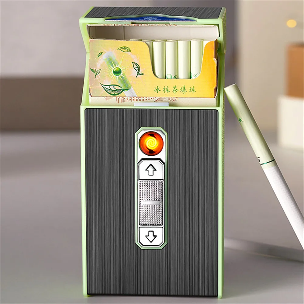 

Светящийся женский чехол для сигарет с USB-зажигалкой может вместить 20 шт. 100 мм сигаретный водонепроницаемый перезаряжаемый чехол 2 в 1