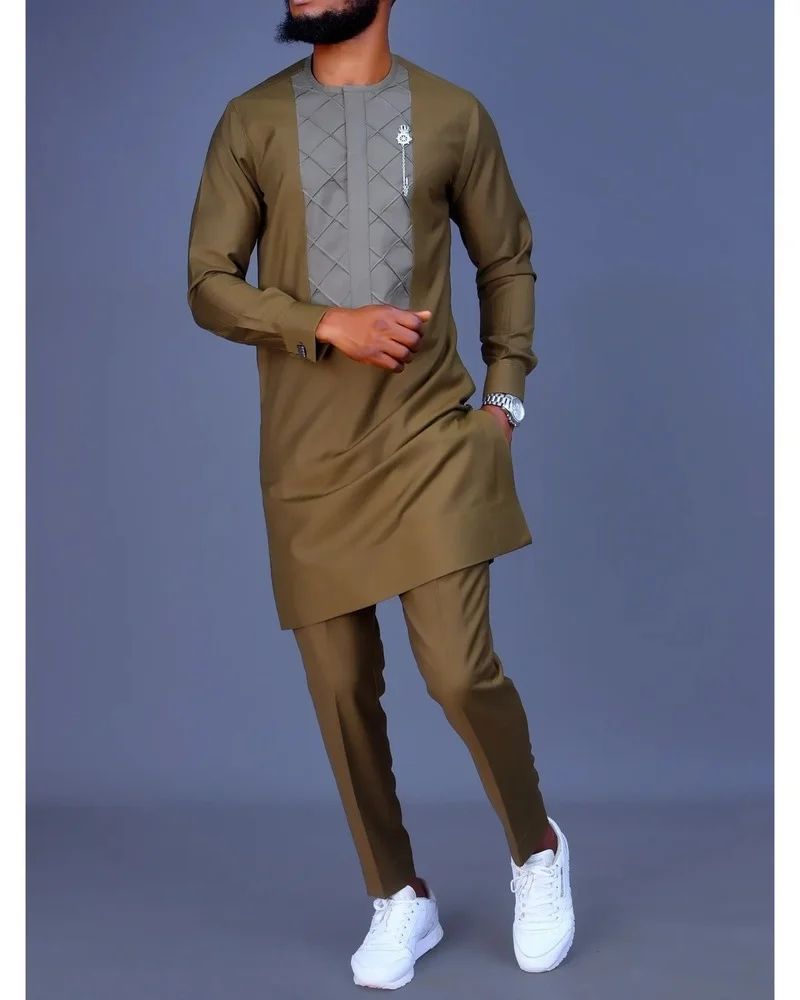 Muslim Fashion Long Sleeve Round Neck African Simple Men Casual Suit Arabic Shirt Camisas Estilo Europeo Pars Hombre Kurta Men