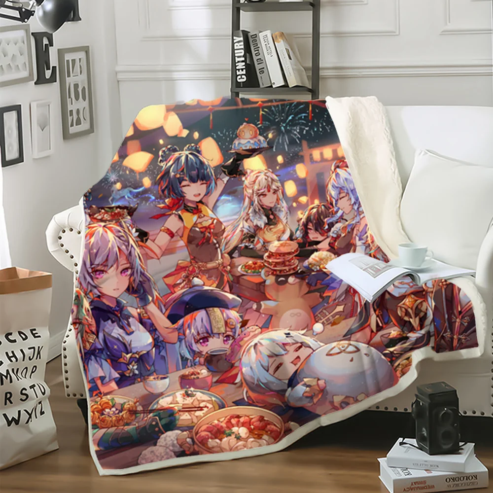 

CLOOCL Cozy Blankets Anime Cartoon Game Genshin Impact Cute Girl 3D Print Sofa Travel Teen Bedding Plush Quilt Drop Shipping