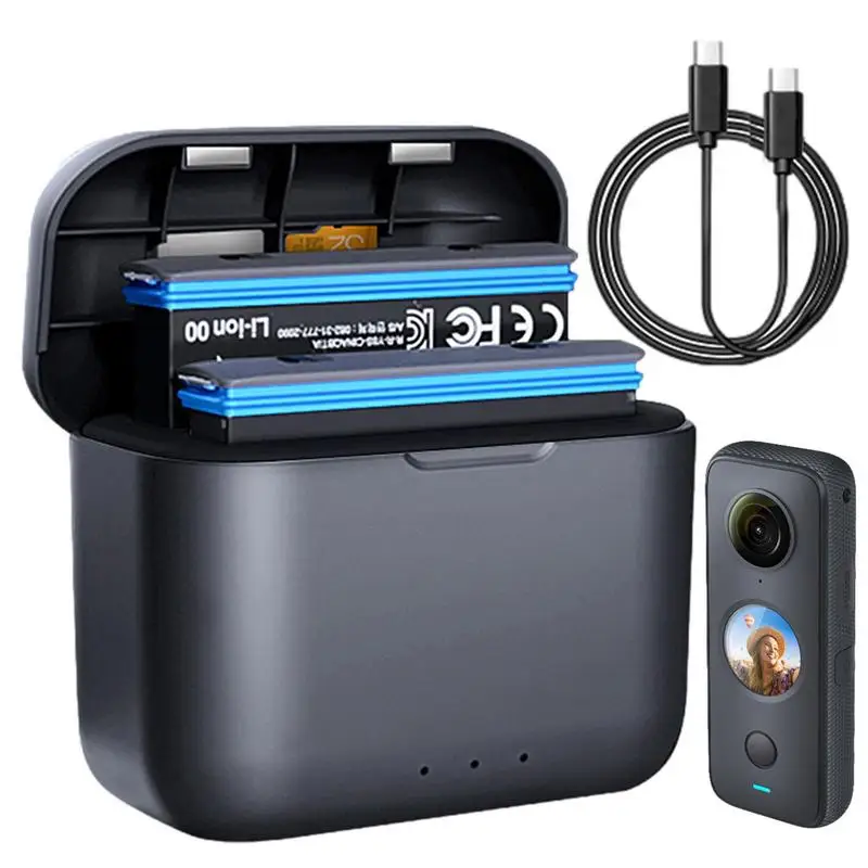 

One X 2 Battery Fast Charger With Cable OneX2 Rechargeable Battery Charging Case For Insta 360 Action Camera