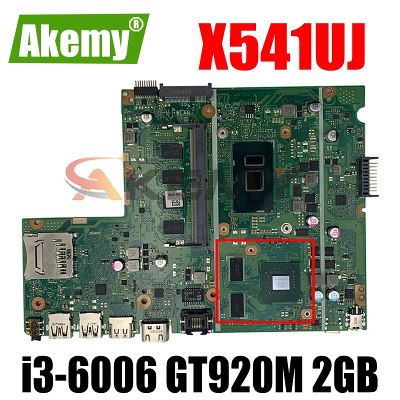 

X541UJ i3-6006 CPU GT920M 2GB Onboard 8GB RAM DDR4L For ASUS X541UJ X541UVK Laptop Motherboard 100% Tested free shipping