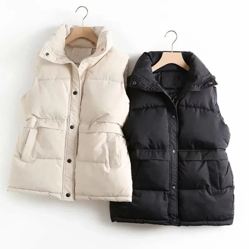 

Женский ветрозащитный Теплый жилет, Осень-зима 2023, Женские однотонные свободные пальто с воротником-стоечкой и хлопковой подкладкой