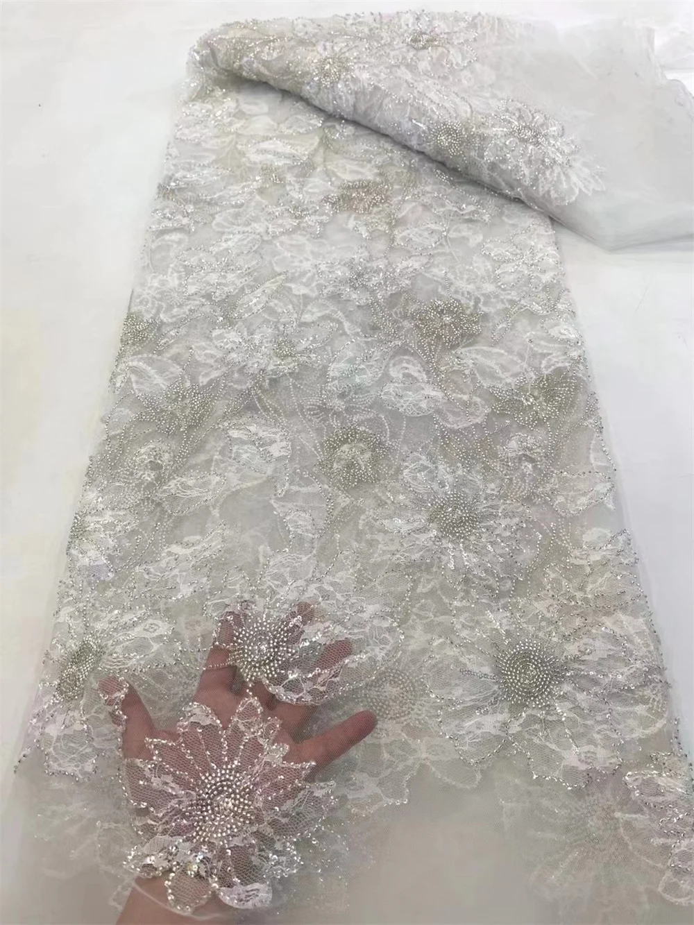 5 ярдов африканской кружевной ткани с бусинами нигерийские и французские