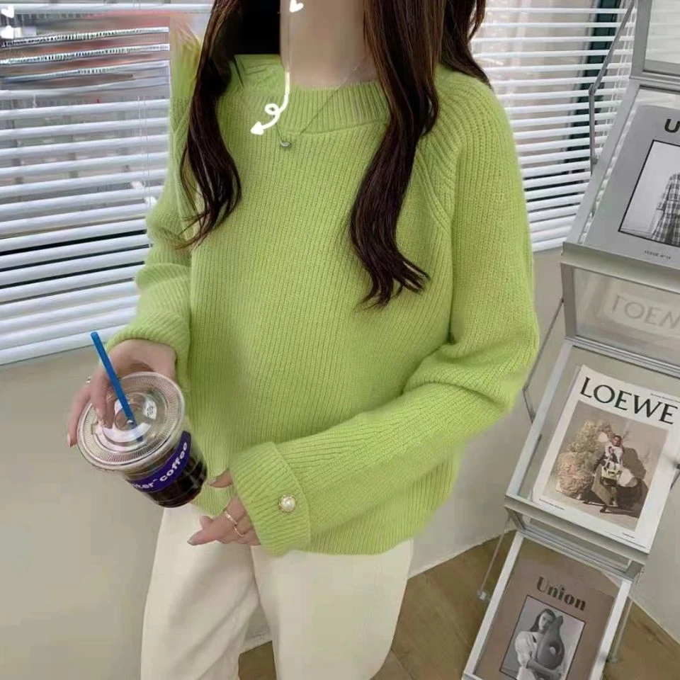 

Женский трикотажный свитер с круглым вырезом, однотонный Свободный джемпер с длинными рукавами, Осень-зима 2022, O334