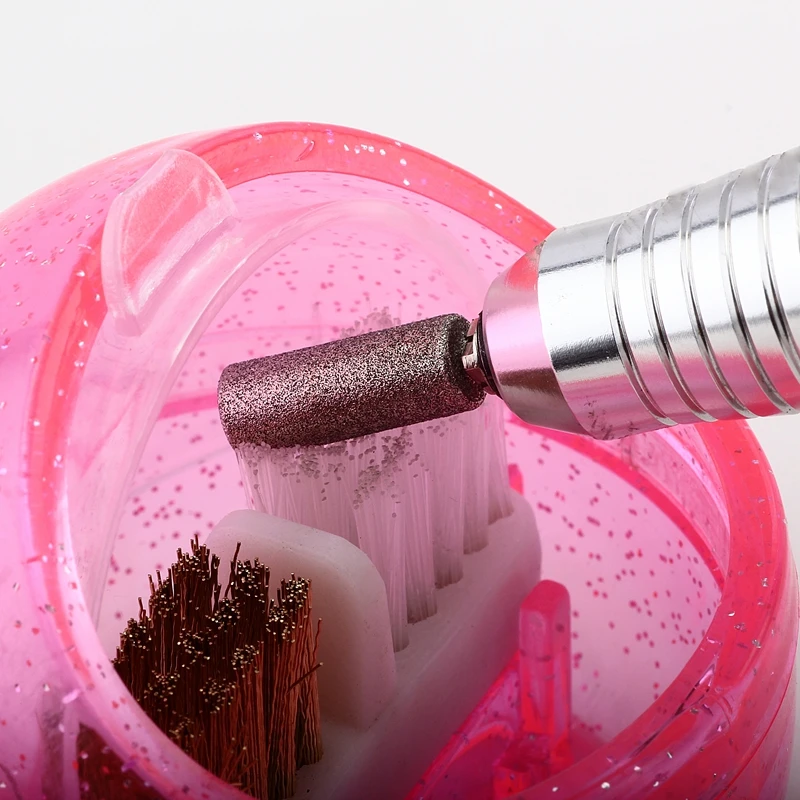 

Nail Drill Bit Cleanser Box Soft and Hard Brush For Ceramics /Metal Bits Clean Remove Dust Cleaning Case Portable Tools