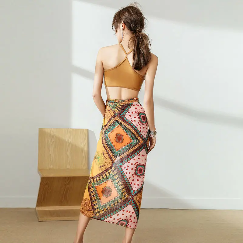 New Korean style swimwear three-piece suit small fragrance wind ladies conservative turquoise bikini split swimsuit milk silk