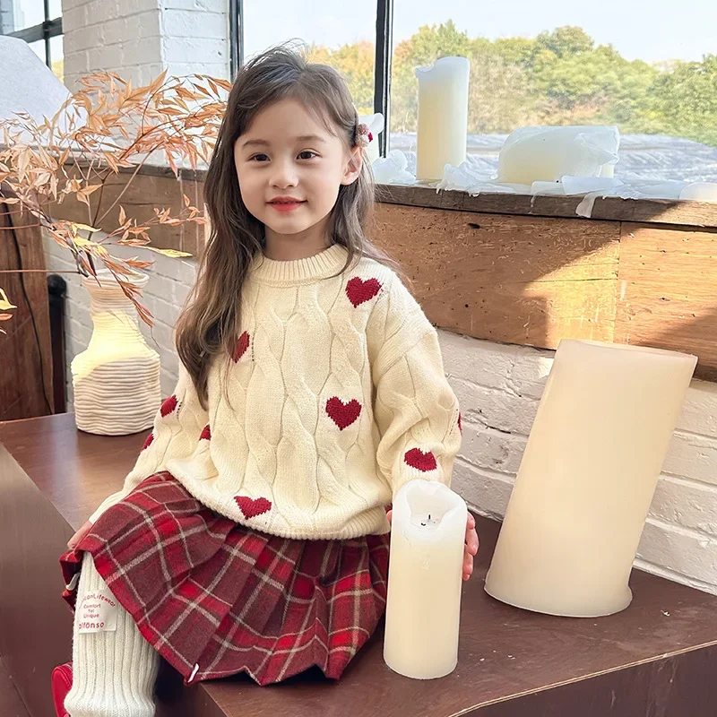 

Милый свитер для девочек, детский вязаный Топ из высококачественного бархата, новинка 2023, Модный повседневный теплый детский осенне-зимний свитер