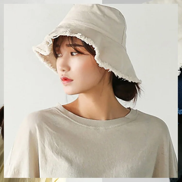 Fisherman's Cap Female Hair Edge Cowboy Sun Hat Beach Hat Grinding Edge Basin Cap Washed Cloth Cap Free Shipping Lady Hat Summer