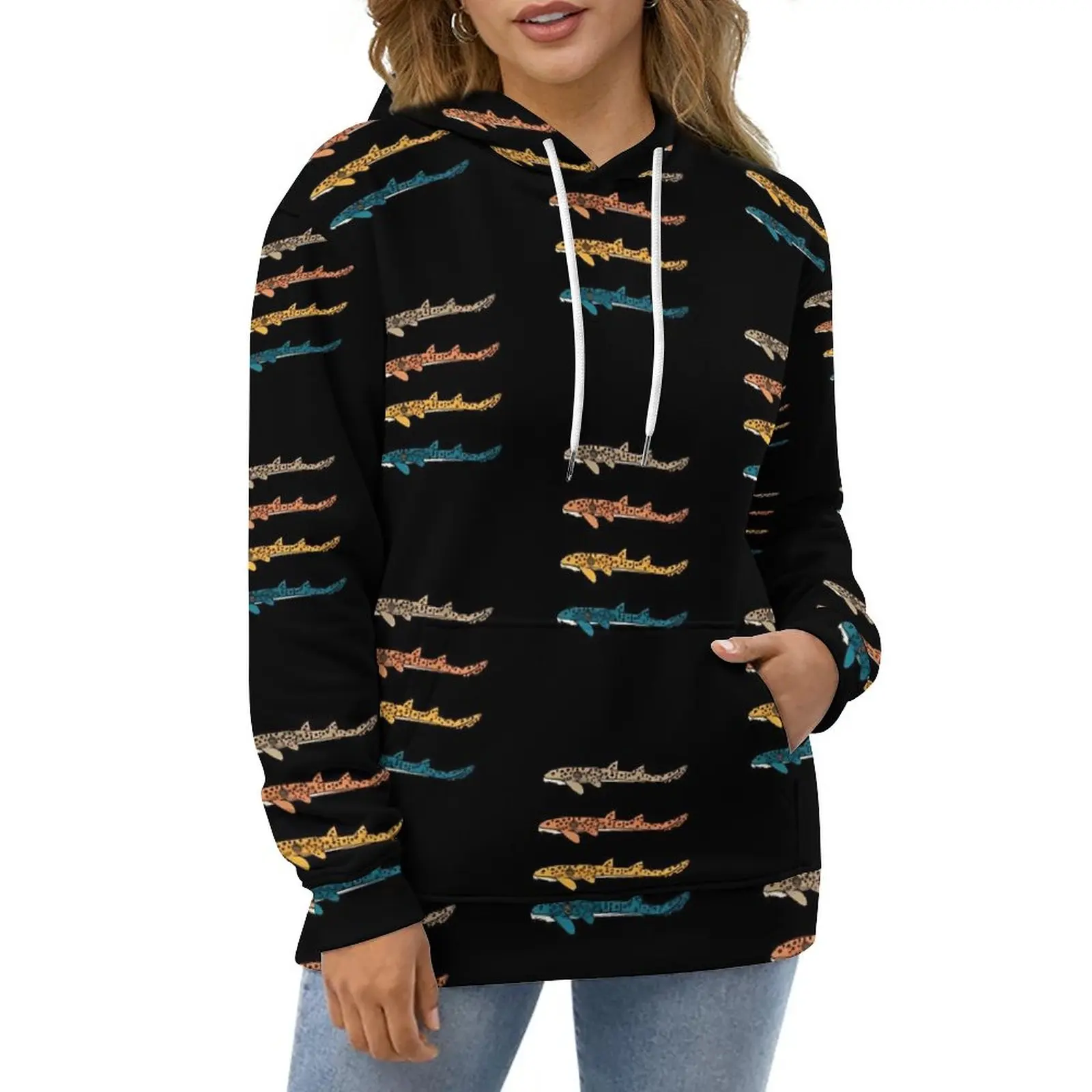 

Epaulette Shark Hoodies Animal Print Streetwear Oversize Hoodie Couple Long Sleeve Aesthetic Graphic Casual Sweatshirts