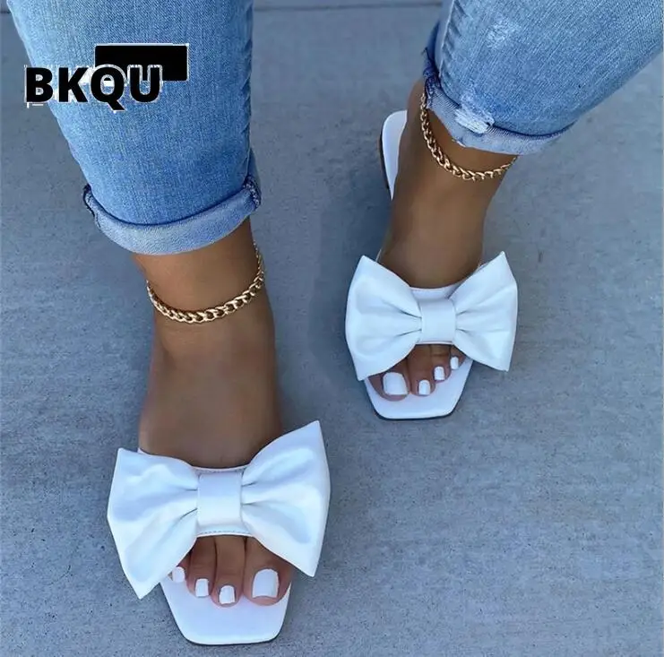 

Сандалии женские кожаные на плоской подошве, Нескользящие пляжные шлепанцы с бантом, повседневные универсальные, для улицы, весна-лето 2022