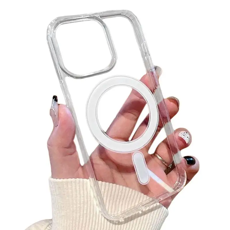 Магнитный Беспроводной Роскошный противоударный чехол для I-phone 11 Pro Max 14 Pro Max, защита от падения, защита от царапин, прозрачная задняя крышка