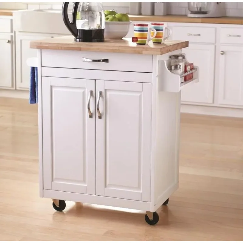

Mainstays Kitchen Island Cart with Drawer and Storage Shelves, White