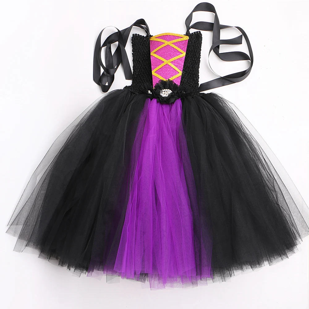 Костюмы ведьмы на Хэллоуин для девочек длинное платье-пачка Малефисента с